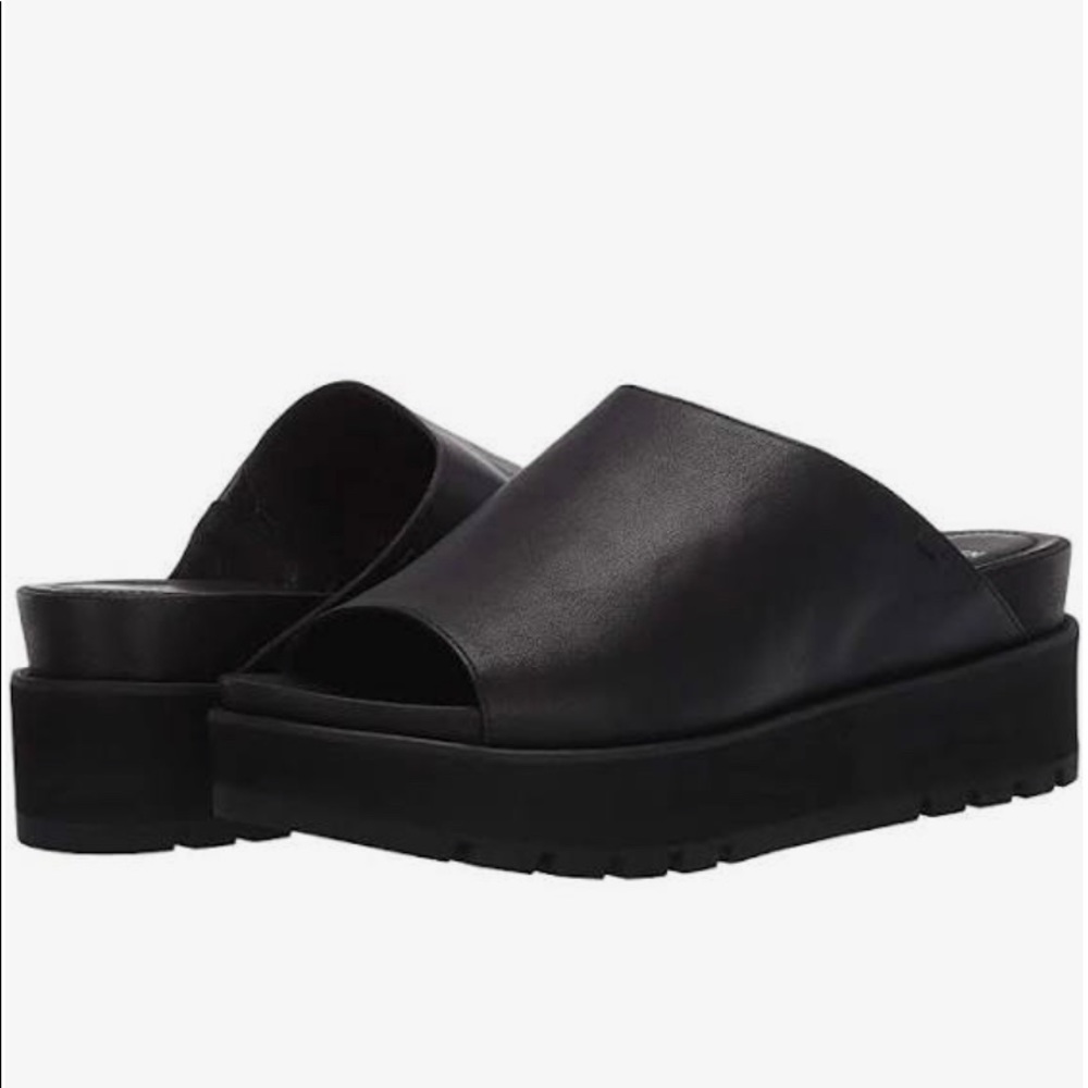 Eileen Fisher Black Leather Platform Slide Mules